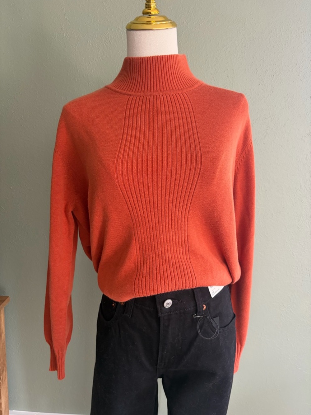 dressbarn Ribbed Funnel Neck Sweater in Burnt Orange